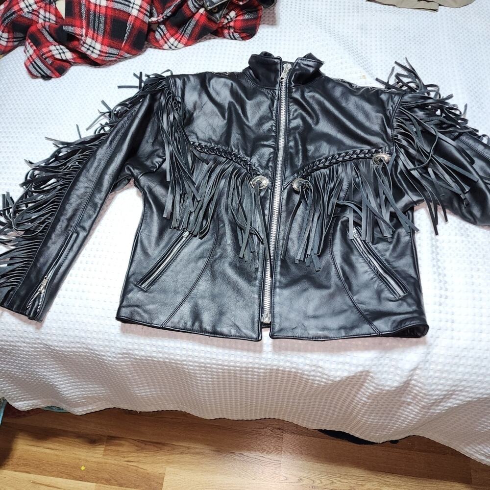 PARK V EUC WOMEN'S SIZE 14 VINTAGE MOTORCYCLE FRINGE BIKER JACKET COAT - Picture 2 of 12